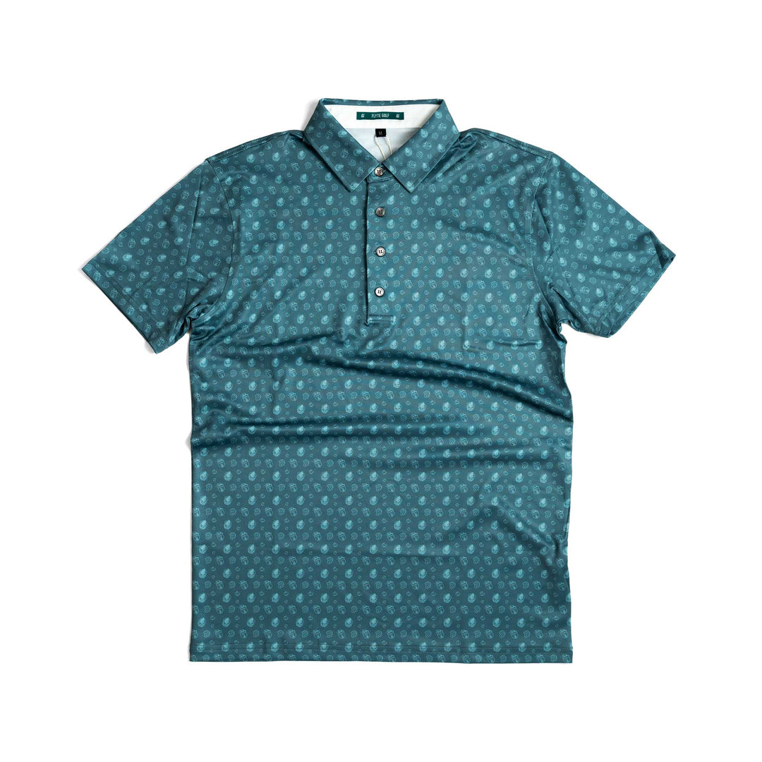 Polo | Flyte Golf Custom Print - Teal/Scattered Helmets/SC