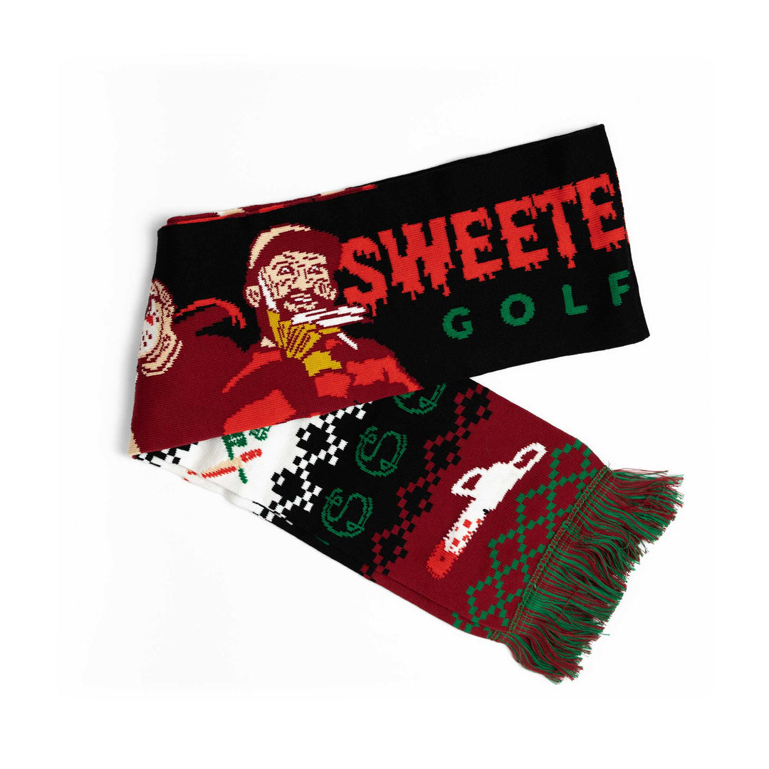 Christmas Sweater | Friday the 13th Christmas Sweater Sweetens Golf Club with scarf