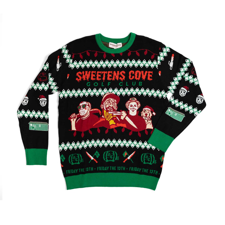Christmas Sweater | Friday the 13th Christmas Sweater Sweetens Golf Club with scarf